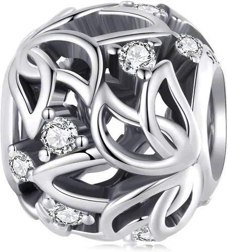 Abalorio de loto de plata de ley 925 para collar de pulsera Pandora, Zirconia cúbica, Circonita Cúbica Sintética