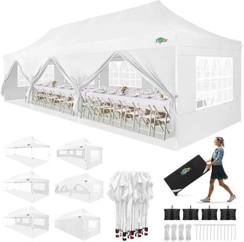 COBIZI 10x30 Toldo desplegable con bolsa con ruedas y 8 paredes laterales extraíbles, toldos impermeables para exteriores, tiendas de campaña