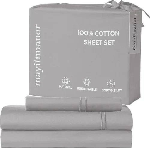 Miniatura 13 de Sábanas de Cama de Algodón 100% Natural Juego de Sábanas Cal King de Tejido Satén de Una Sola Capa 500 TC Ropa de Cama Sólida Transpirable e