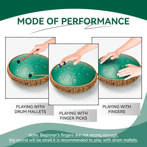 Miniatura 4 de Tambor de Lengua de Acero - Tambor de Acero de 15 Notas - Instrumento de Tambores de Lengua de 14 Pulgadas, Tambores Handpan con Libro de Música