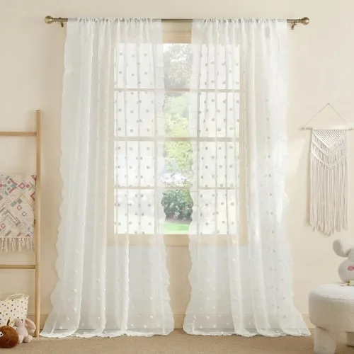 Miniatura 9 de StangH Cortinas blancas románticas victorianas con volantes, cortinas de filtro de luz que protegen la privacidad, seda sintética, ideal