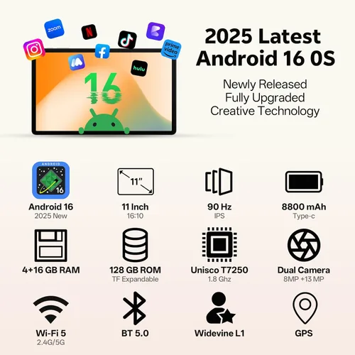 Miniatura 2 de Tablet Android 16, 2025 Actualizado Tablet Android de 11 pulgadas con teclado, 20GB+128GB+1TB de expansión, soporte de desbloqueo facial+Widevine L1