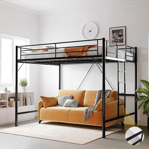 Miniatura 15 de VINGLI Cama Loft de 71 Pulgadas de Alto Tamaño Twin con Escalera de Peldaños Planos para Niños Adolescentes Adultos Cama Litera Individual de Metal