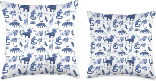 Miniatura 3 de Aesthetic Pattern Co Blue Jungle Toile - Almohada con estampado de leopardo, mono, palmeras, 16 x 16 pulgadas, multicolor