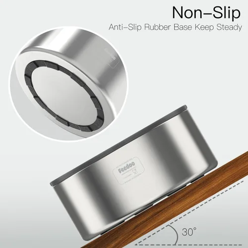 Miniatura 6 de Cuenco de agua antiderrames para perros, de acero inoxidable de doble pared con tapa a prueba de salpicaduras y disco flotante, base antideslizante
