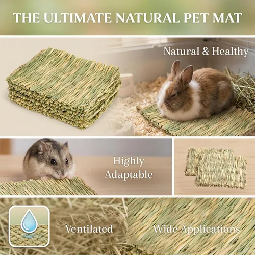 Miniatura 4 de Sukh - 3 alfombrillas de hierba de conejo, tejido de heno natural, conejo, malas jaulas, ropa de cama para mascotas, anidación para dormir, juguetes