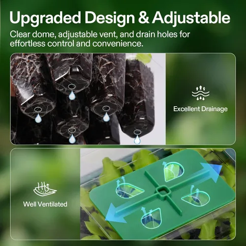 Miniatura 2 de VIVOSUN Paquete de 12 bandejas de inicio de semillas, kit de inicio de semillas de 144 celdas con cúpula de humedad, bandejas planas reutilizables