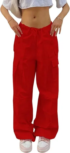 Neyaolk Pantalones de paracaídas para mujer, pantalones cargo holgados para mujer, pantalones deportivos holgados Y2K de cintura baja y pierna ancha