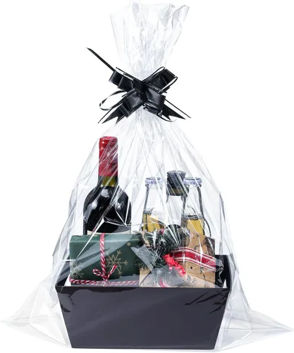 MADHOLLY Juego de 6 cestas vacías para regalos, resistente juego de cesta de regalo de papel kraft con lazos de celofán para hombres, día del padre,