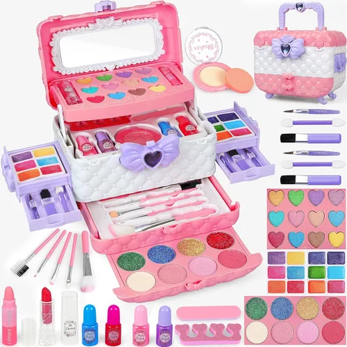 Miniatura 8 de 59 Pcs Kids Makeup Kit for Girls, Real Washable Toddler Makeup Set with Mirror, Princess Pretend Play Cosmetic Vanity Case Toy, Birthday Gifts for 3