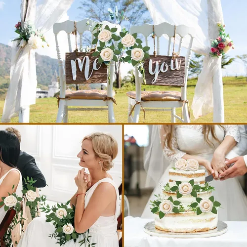 Miniatura 5 de Flores artificiales realistas, 25 piezas de rosas falsas de aspecto real con tallo para ramos de boda, centros de mesa, despedidas de soltera