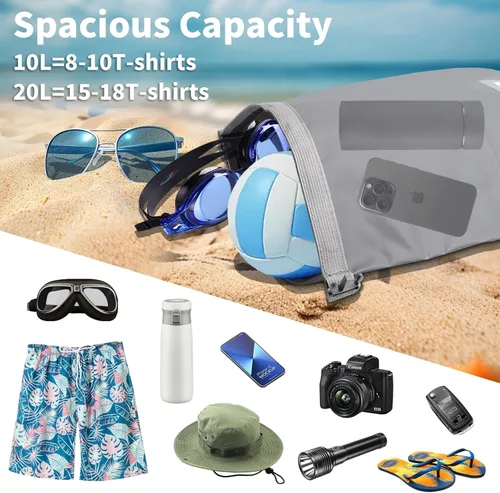 Miniatura 2 de Mochila impermeable IPX8 de 10 litros, sello enrollable para kayak y cruces de río, PVC 500D, resistente a la abrasión, correas de mochila