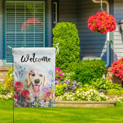 Miniatura 7 de Bandera floral de jardín Golden Retriever para jardín, banderas de bienvenida para exteriores de 12 x 18 pulgadas, bandera de perro de flores