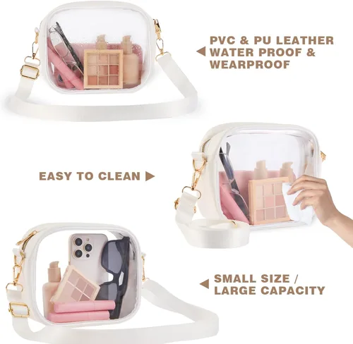 Miniatura 5 de Bolsa transparente aprobada para estadios, bolsa transparente para conciertos, monederos transparentes para mujer, bolsa cruzada con dos correas
