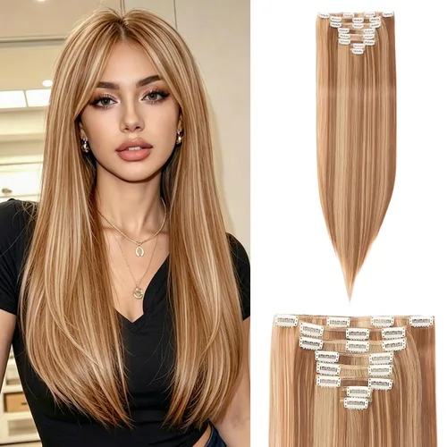 Miniatura 28 de S-noilite Extensiones de cabello sintético largo y lacio con clip de 23 a 26 pulgadas, 8 unidades, 18 clips, para mujeres, entrega de 2 a 5 días