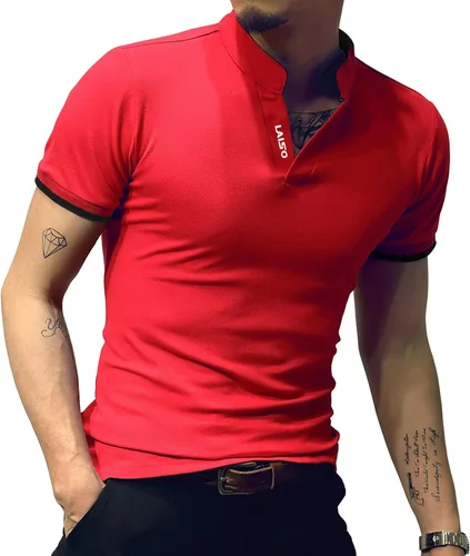 Miniatura 2 de LOGEEYAR Camisa polo de moda para hombre, de manga larga, ajustada, Henley, ropa de algodón piqué