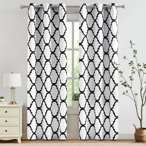 Miniatura 32 de Melodieux - Cortinas opacas estilo marroquí con aislamiento térmico y ojales para oscurecer sala de estar, 2 paneles. Blanco hueso/verde azulado