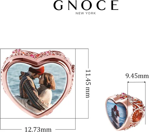 Miniatura 7 de Gnoce Custom Photo Charms Bead Heart Shaped Sterling Silver Personalized Charm With Cz fit Bracelet Necklace For Women Family Memorial Girls