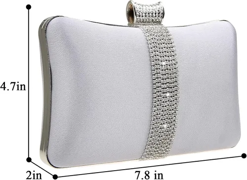 Miniatura 2 de DA BODAN Bolso de mano Jane de satén con diamantes de imitación para mujer para noche novia graduación fiesta bolso cruzado con cadena