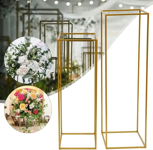 Miniatura 4 de Jarrones de flores, centros de mesa de boda para mesas, 2 piezas de metal dorado rectangular geométrico soporte de flores jarrón para decoración
