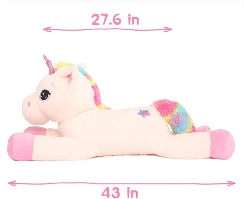 Miniatura 8 de Tezituor Juguetes de peluche de unicornio grande de 43 pulgadas, animales de peluche de unicornio blanco hueso, bonitas decoraciones de cumpleaños