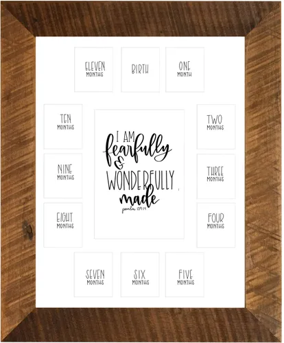 Marco de fotos para el primer año con texto en inglés "I am Fearfully and Wonderfully Made" con paspartú blanco de 11 x 14 pulgadas
