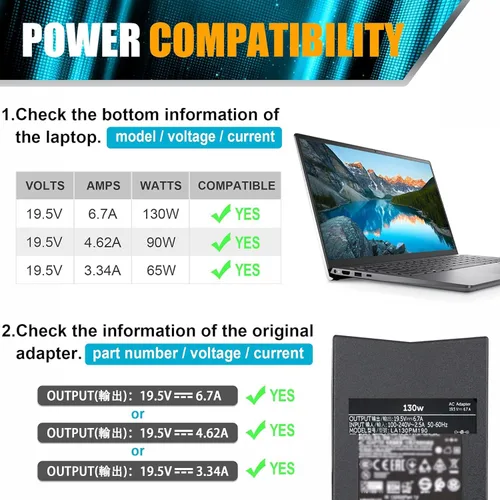 Miniatura 5 de SZGUDULO Cargador para laptop de 130 W compatible con Dell XPS 15 Inspiron 7559 Precision 5510 Docking Station Cable de alimentación PA-4E