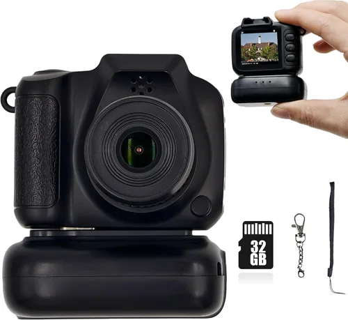 Llavero mini cámara, mini cámara digital retro, cámara Y2K, lente gran angular, pantalla LCD de 1.4 pulgadas, 32 GB incluidos, fotos nostálgicas,