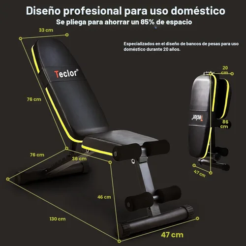Miniatura 7 de Teclor Banco de pesas ajustable, bancos de entrenamiento plegables para gimnasio en casa, banco de ejercicios con 10 posiciones de respaldo