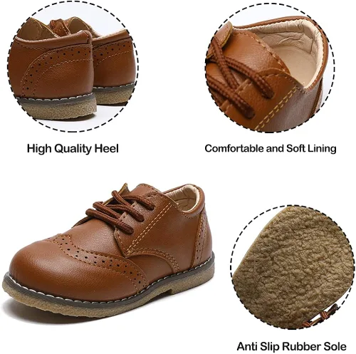 Miniatura 5 de COSANKIM Zapatos de vestir para niños y niñas, de piel sintética, con cordones, para boda, escuela, uniforme, zapatos de vestir para niños