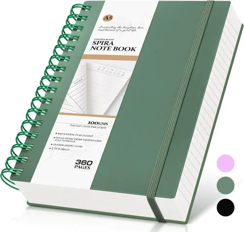 Miniatura 15 de MUAHLIUB Cuaderno de espiral rayado universitario, 360 páginas rayadas gruesas para mujeres y hombres, cuadernos grandes B5 con papel de 100GSM