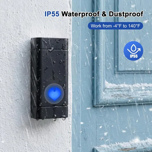 Miniatura 4 de Campanas de puerta inalámbricas para hogares, kits de timbre con 1 transmisor, 1 receptor, funcionamiento impermeable a un rango de 1000 pies, 48