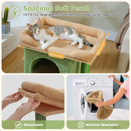 Miniatura 3 de PAWZ Road Árbol para gatos de interior, torre de cactus para gatos de 26 pulgadas con percha grande, condominio privado, condominio pequeño