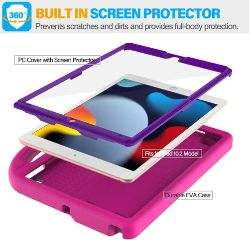 Miniatura 6 de SUPLIK Funda para niños para iPad de 9ª/8ª/7ª generación - 10.2 pulgadas 2021/2020/2019 Funda con protector de pantalla integrado, asa resistente a