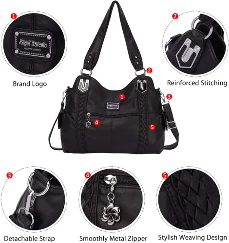 Miniatura 58 de Angel Barcelo - Bolsa de hombro amplia para mujer, diseño Hobo, cuero lavado