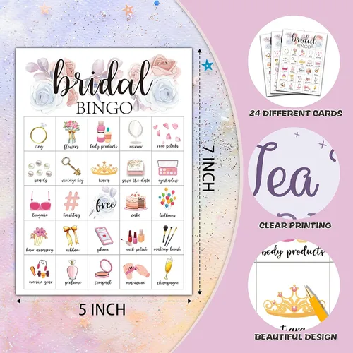 Miniatura 2 de Cartas de bingo para boda, juego de despedida de soltera para 24 jugadores, juegos de fiesta de boda/despedida de soltera para actividades