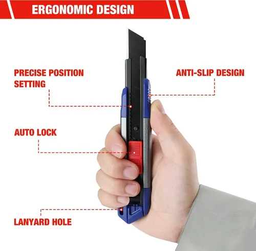 Miniatura 3 de WORKPRO Cuchillo Utilitario Retráctil de 18mm, Cortador de Caja de Alta Resistencia con 10 Piezas de Cuchillas SK5 para Cartón, Cartón Duro y Cajas