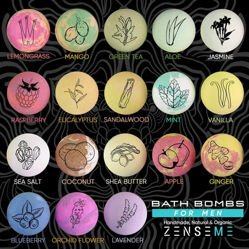 Miniatura 3 de Bombas de baño para hombres, juego de regalo de 18 bombas de baño orgánicas perfumadas hechas a mano de 2.5 onzas con aceites esenciales naturales.