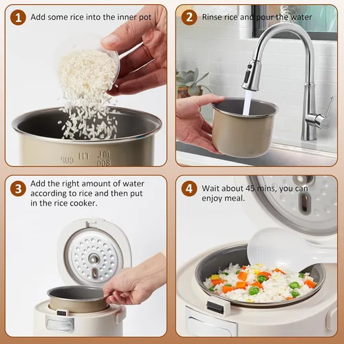 Miniatura 4 de Arrocera pequeña, mini olla arrocera para 2 tazas sin cocinar (4 tazas cocidas), arrocera eléctrica antiadherente portátil, para dormitorio, viajes