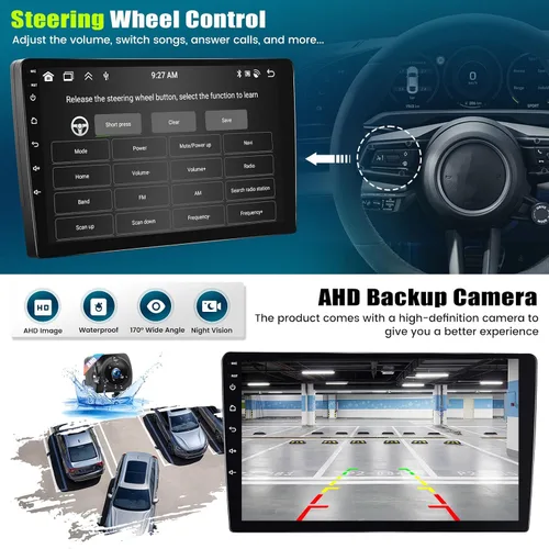 Miniatura 5 de [8-Core 4+64GB] Android 13 Doble DIN Radio de coche estéreo con Carplay inalámbrico y Android Auto, radio de coche de 9 pulgadas, soporte de espejo