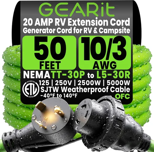 Miniatura 10 de GEARit Cable de extensión RV de 30 amperios de 25 pies, NEMA TT-30P a L5-30R cable generador de 30 amperios, 10/3 STW 10 AWG, bloqueo giratorio de 3