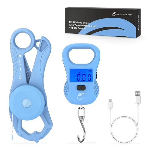 Miniatura 12 de Calamus Báscula de pescado ligera - Báscula digital recargable con cable USB, capacidad de 55 libras, unidades múltiples libras/onzas y kilogramos