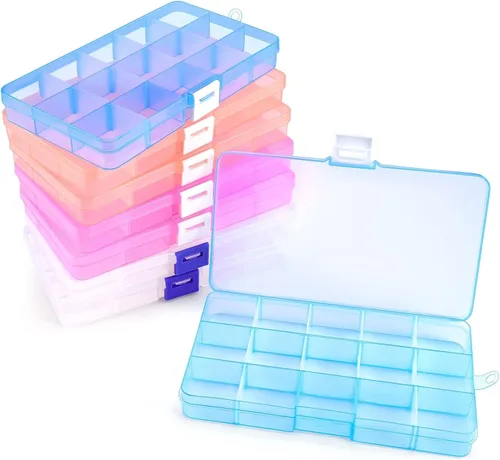 Miniatura 8 de Opret Organizador de 15 cuentas (4 unidades), caja organizadora de aretes, pequeños recipientes de plástico con divisores ajustables