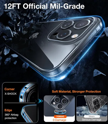 Miniatura 4 de TORRAS Funda Transparente Cristalina para iPhone 16 Pro, Ultra-Delgada [No Amarillea] [Protección Militar] Ajuste Delgado Funda de Silicona TPU