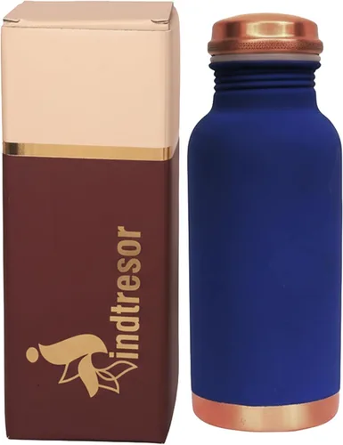 Miniatura 10 de Botella de agua de cobre puro - Hecha a mano - Beneficios para la salud ayurvédica - Grande 35 oz - A prueba de fugas - Fácil de llevar para Negro