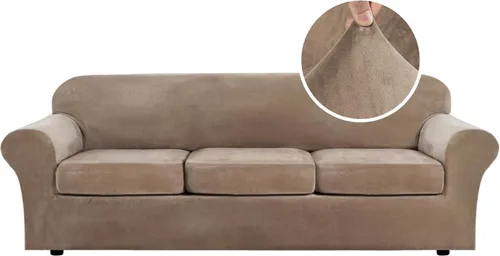 Miniatura 11 de H.VERSAILTEX - Funda elástica para sofá de 3 piezas, de suave terciopelo afelpado, para sofá biplaza con 2 cojines de hasta 72 pulgadas de ancho, se