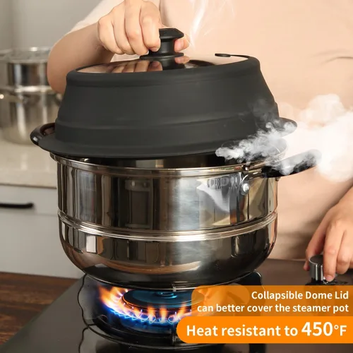 Miniatura 5 de Tapa plegable para salpicaduras de microondas con cubierta de vidrio templado ventilado, tapa wok apta para microondas, olla de vapor y olla redonda