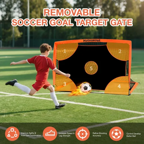 Miniatura 3 de Paquete de 2 porterías de fútbol portátiles de 6 x 4 pies para niños, juego de red de fútbol juvenil desplegable con pelota, conos y escalera