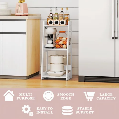 Miniatura 6 de Estante de escalera de baño de 3 niveles independiente, estantes de piso blancos, estantería abierta, mesita de noche pequeña para estudio