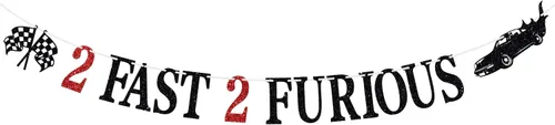 Cartel de 2 Fast 2 Furious - Cartel de banderines de fiesta temática de auto de carreras, decoraciones de segundo cumpleaños para niños, suministros